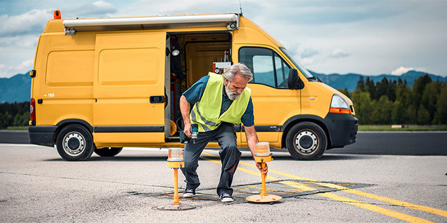 road worker by open van